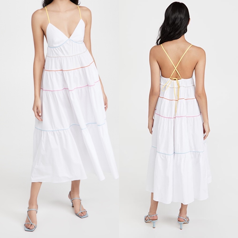 Staud white dress with rainbow trim